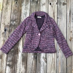 Susan Bristol fuzzy purple sweater blazer